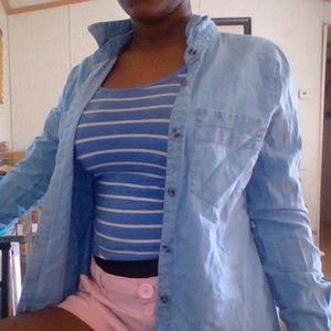 blue cardigan